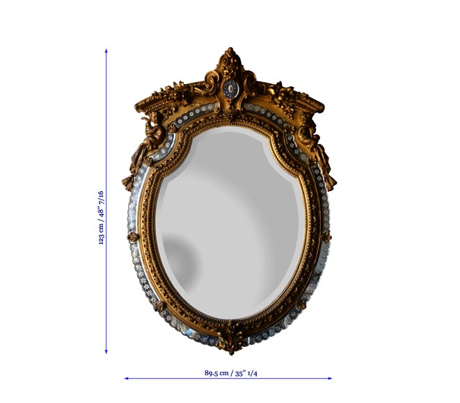 Красивое старинное зеркало с перегородками в стиле Наполеона III, украшенное амурчиками.-5