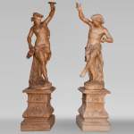 «Девушка и юноша, восславляющие бога Диониса», великолепная пара скульптур из терракоты, работы скульптора из окружения Жана-Батиста Карпо, около 1880 года.
