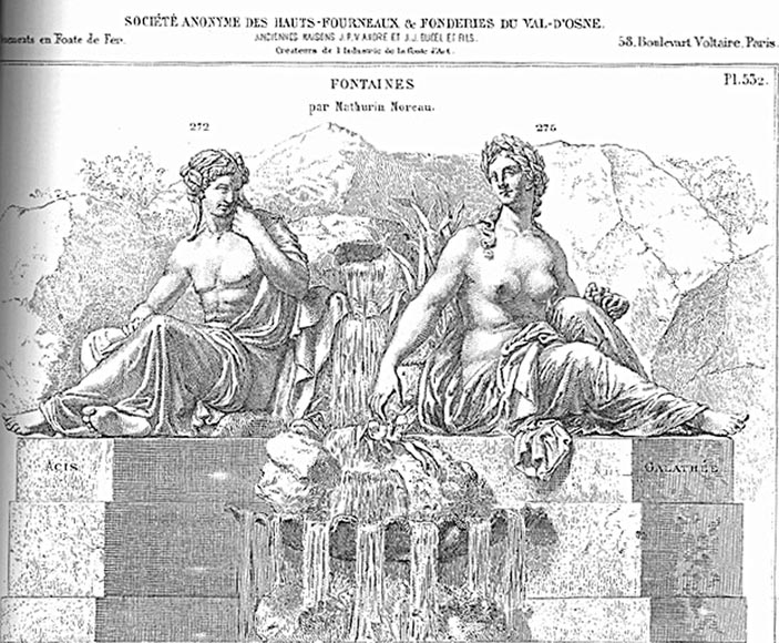 «Ацис и Галатея», великолепный ансамбль чугунных скульптур, изготовленных литейной мастерской Валь дОсн, составляющих фонтан, который ранее находился в замке Пиан недалеко от Бордо.-6