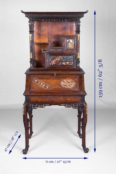 Габриель ВИАРДО  (1 января 1830 - 1906)  Бюро с откидной столешницей в стиле Японизма, датированное 1886м годом.-6