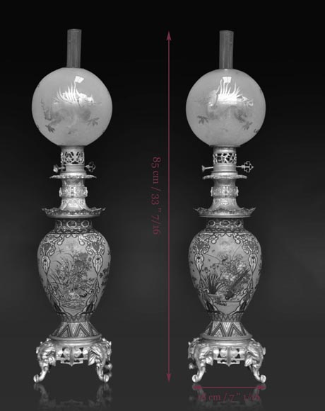 Фердинанд Барбединни (1810 – 1892) (относится к работе) Пара ламп, украшенных китайской перегородчатой эмалью-7