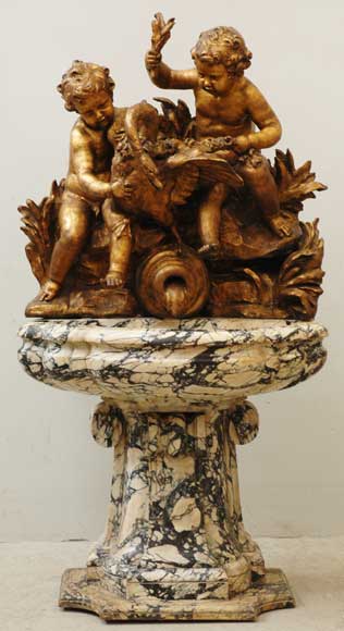 Gilded garden fountain with putti and swan_ru