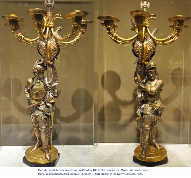 Жан-Франсуа Гештер (1796-1844) - Пара канделябров, украшенных рыцарями.-6
