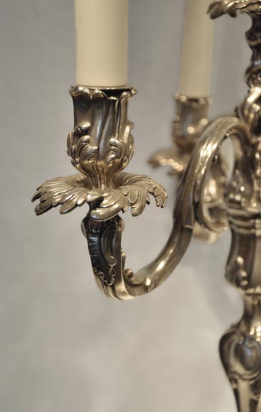 Пара великолепных серебряных канделябров в стиле Людовика XV, изготовленных мезоном Боэн-Табюре.-3