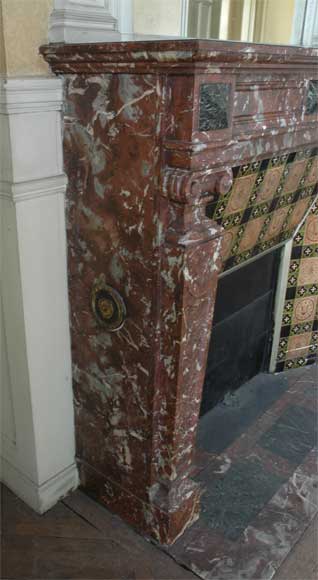 Старинный камин в стиле Наполеона III, изготовленный из красного северного мрамора.-3