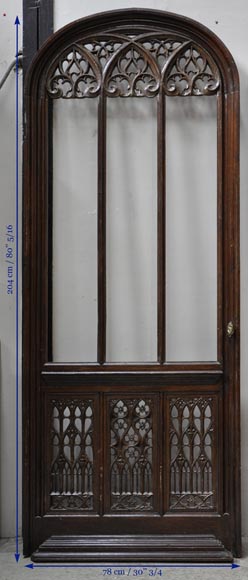 Красивая дубовая дверь в Неоготическом стиле, украшенная ажурными орнаментами, 19 век. -9