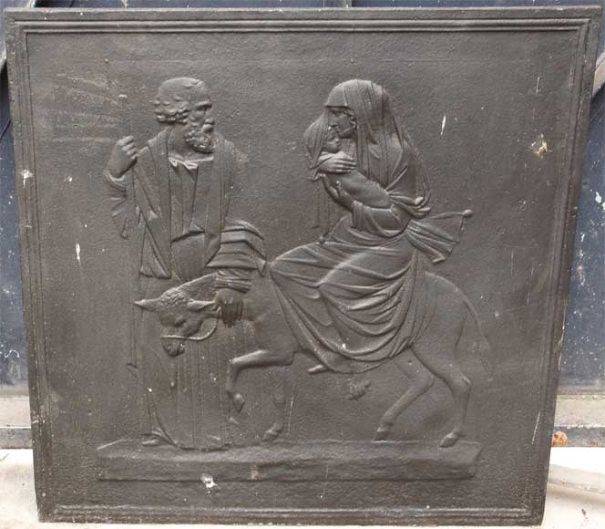 Каминная плита, декорированная сценой из «Побега в Египет».-0
